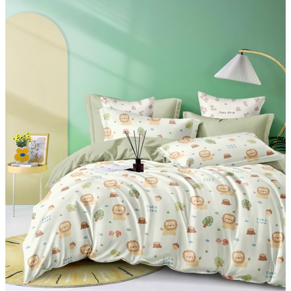 Lenjerie de Pat din Finet, 4 Piese, Pat 1 Persoana, Alb-Multicolor, leu, LFS-099