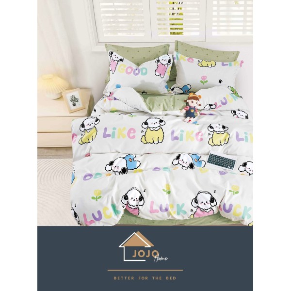 Lenjerie de Pat din Finet, 4 Piese, Pat 1 Persoana, Alb-Multicolor, like, LFS-101