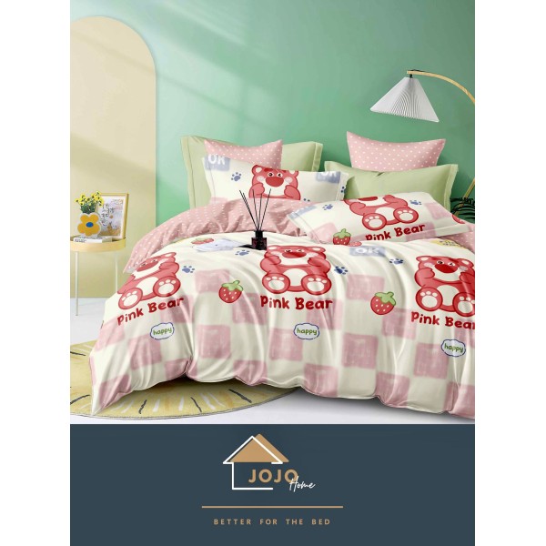 Lenjerie de Pat din Finet, 4 Piese, Pat 1 Persoana, Alb-Multicolor, pink, bear, LFS-102