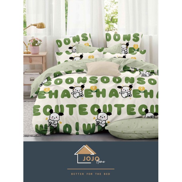 Lenjerie de Pat din Finet, 4 Piese, Pat 1 Persoana, Alb-Verde, ursulet, LFS-112