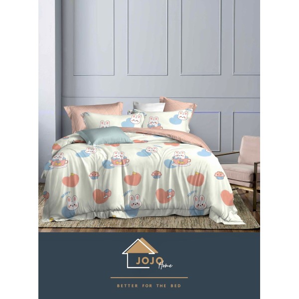 Lenjerie de Pat din Finet, 4 Piese, Pat 1 Persoana, Alb-Roz, inimioare, LFS-114