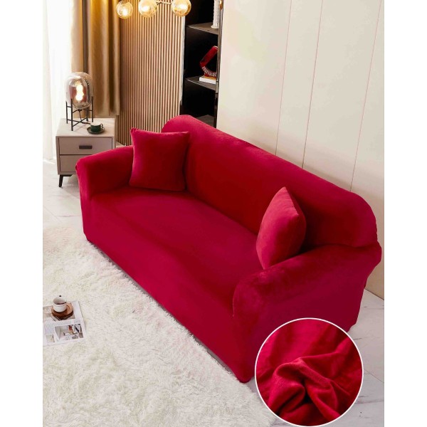Husa Canapea din CATIFEA, pentru 3 Persoane, Rosu, HCC-027