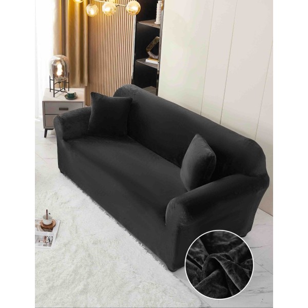 Husa Canapea din CATIFEA, pentru 3 Persoane, Negru, HCC-031