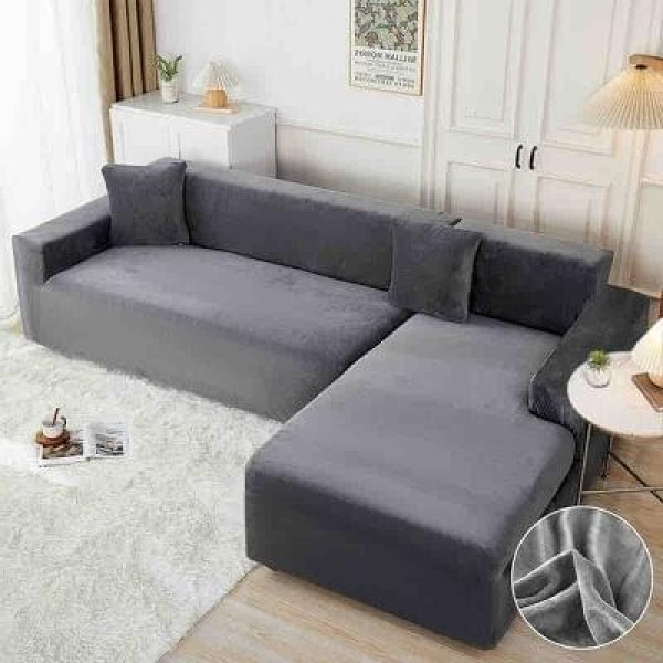 Set 2 Huse Elastice pentru Coltar, CATIFEA, Gri inchis, HCC-032