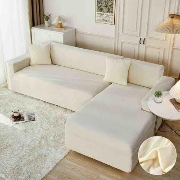 Set 2 Huse Elastice pentru Coltar, CATIFEA, Crem, HCC-034