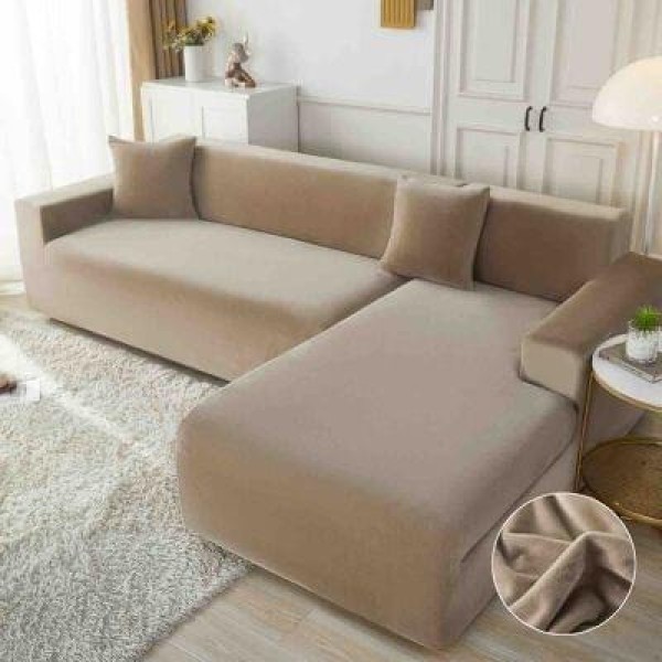 Set 2 Huse Elastice pentru Coltar, CATIFEA, Bej, HCC-036