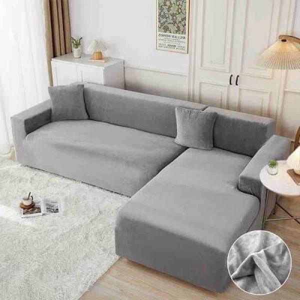 Set 2 Huse Elastice pentru Coltar, CATIFEA, Gri deschis, HCC-037