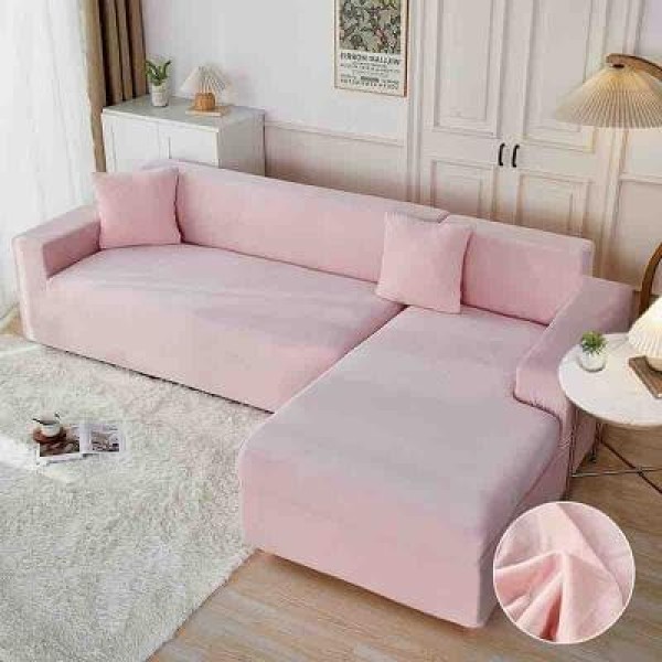 Set 2 Huse Elastice pentru Coltar, CATIFEA, Roz pudra, HCC-042