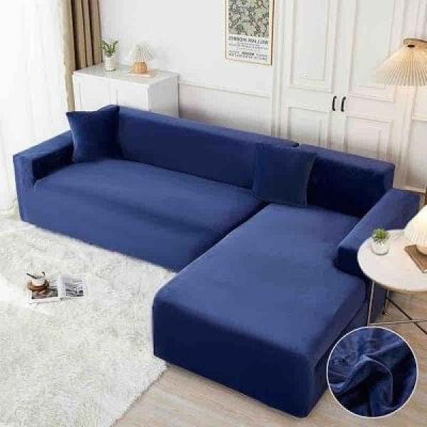 Set 2 Huse Elastice pentru Coltar, CATIFEA, Albastru, HCC-044