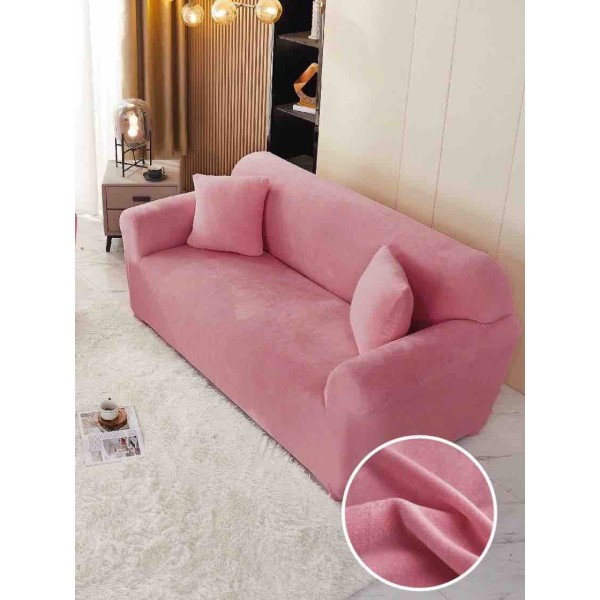 Husă Catifea pentru Canapea 2 Locuri – Elastică, Moale, Elegantă, Roz, HCC-054