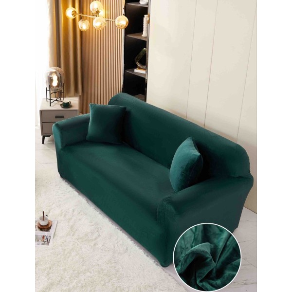 Husă Catifea pentru Canapea 2 Locuri – Elastică, Moale, Elegantă, Culoare Verde smarald, HCC-057