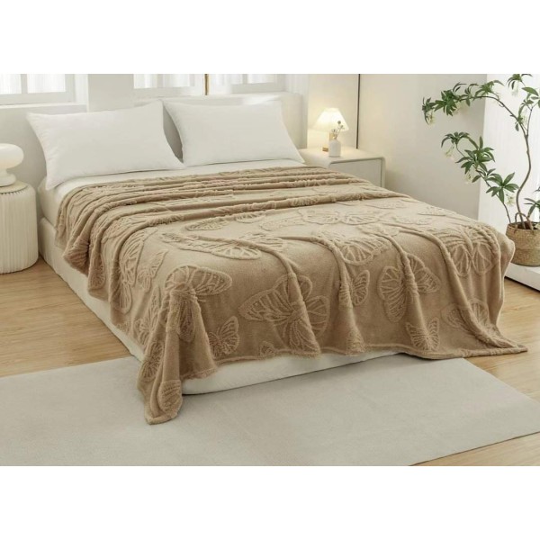 Patura Pufoasa COCOLINO 200 x 230 cm, imprimeu FLUTURI, Bej, PCS 023