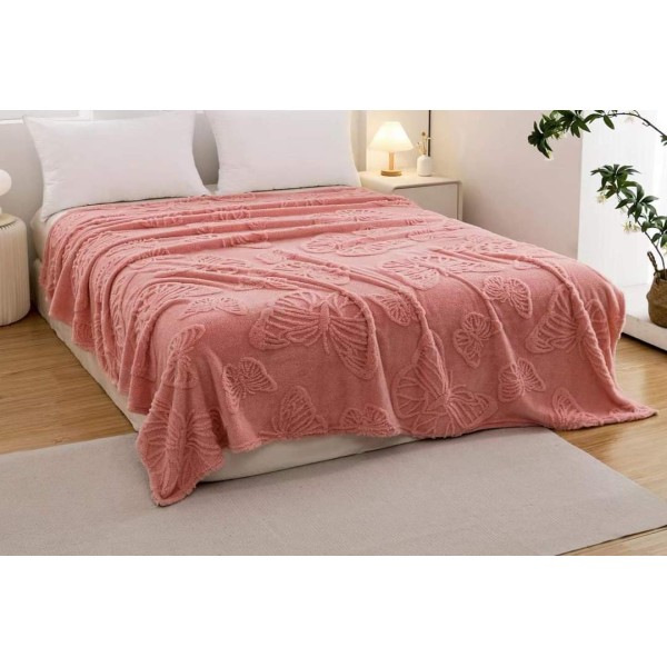 Patura Pufoasa COCOLINO 200 x 230 cm, imprimeu FLUTURI, Roz, PCS 026