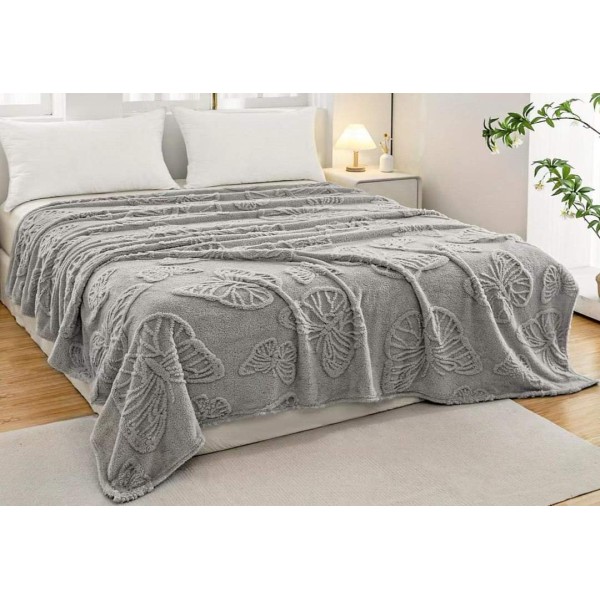 Patura Pufoasa COCOLINO 200 x 230 cm, imprimeu FLUTURI, Gri, PCS 031