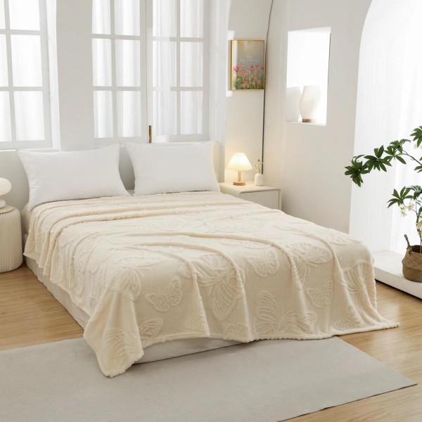 Patura Pufoasa COCOLINO 200 x 230 cm, imprimeu FLUTURI, Crem, OTM-045