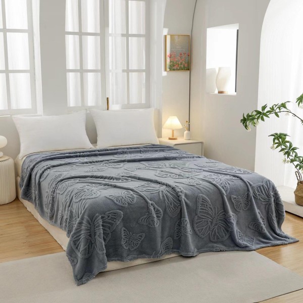 Patura Pufoasa COCOLINO 200 x 230 cm, imprimeu FLUTURI, Gri albastrui, OTM-047