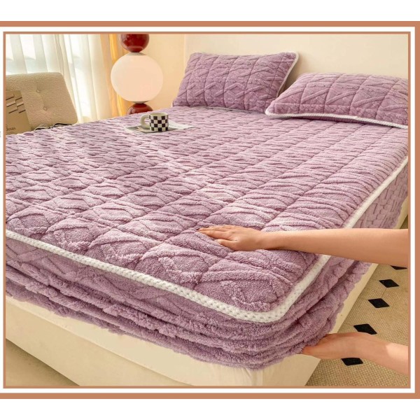 Husa Topper Cocolino Matlasata 160x200cm, Model Tricotat, cu Bordura, Lila, HTC-065