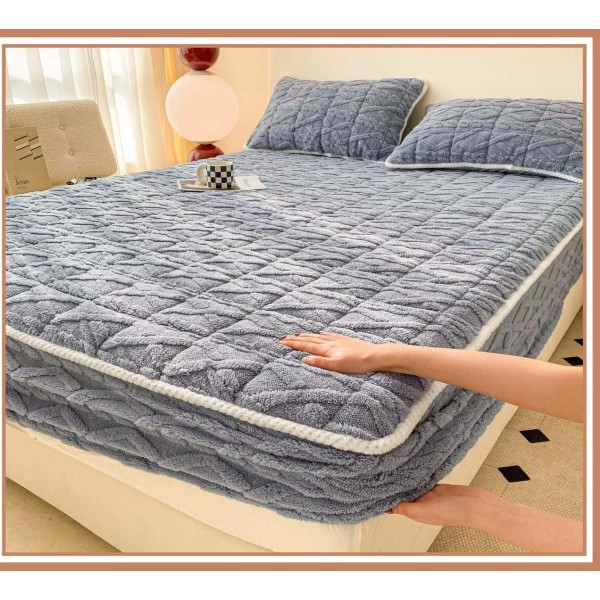 Husa Topper Cocolino Matlasata 160x200cm, Model Tricotat, cu Bordura, Gri albastrui, HTC-062