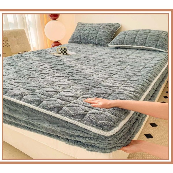 Husa Topper Cocolino Matlasata 160x200cm, Model Tricotat, cu Bordura, Gri deschis, HTC-063