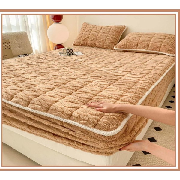 Husa Topper Cocolino Matlasata 160x200cm, Model Tricotat, cu Bordura, Bej, HTC-066