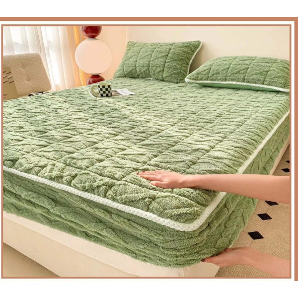 Husa Topper Cocolino Matlasata 160x200cm, Model Tricotat, cu Bordura, Verde, HTC-069