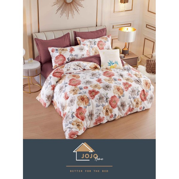 Set Lenjerie de Pat din Finet cu 2 Fete, 6 Piese, Pat 2 Persoane, Alb-Maro, flori, LDF-117