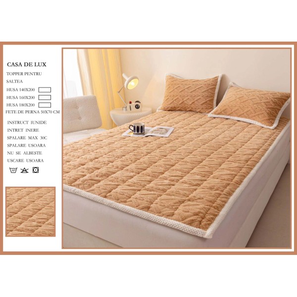 Topper Cocolino Matlasat cu Elastic pe colturi și Două Fețe de Pernă 50x70cm, Bej inchis, TCM-005