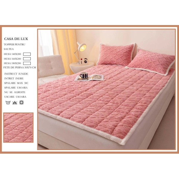 Topper Cocolino Matlasat cu Elastic pe colturi și Două Fețe de Pernă 50x70cm, Roz, TCM-008