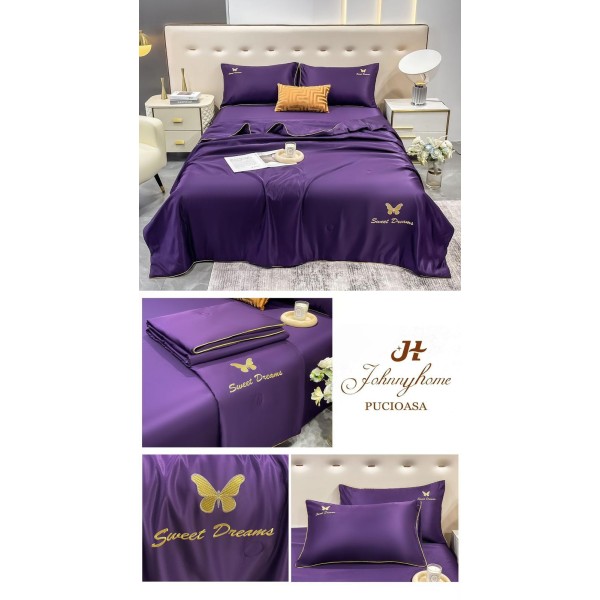 Set Lenjerie de Pat Dublu cu Pilota Vara, SATIN, 4 Piese, Mov, LPV-003