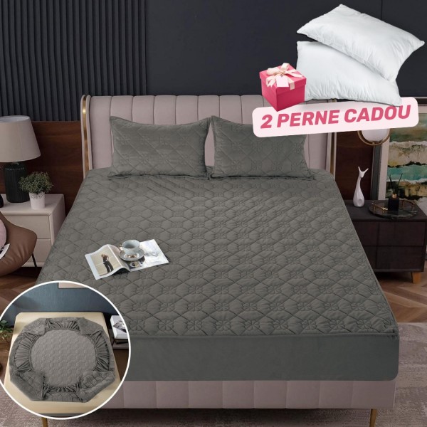 Pachet Promo: Huse/Topper pentru saltea cu elastic 180x200 cm, Gri inchis, PH-085