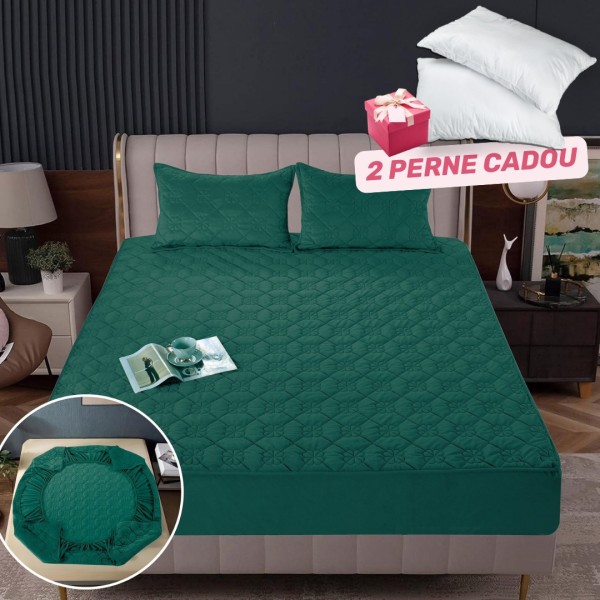 Pachet Promo: Huse/Topper pentru saltea cu elastic 180x200 cm, Verde, PH-086