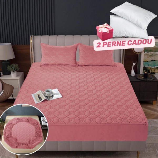 Pachet Promo: Huse/Topper pentru saltea cu elastic 180x200 cm, Roz, PH-088