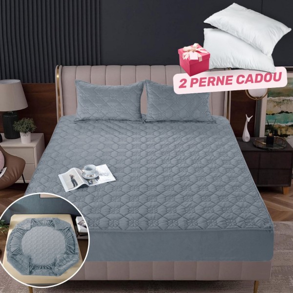 Pachet Promo: Huse/Topper pentru saltea cu elastic 180x200 cm, Gri deschis, PH-090