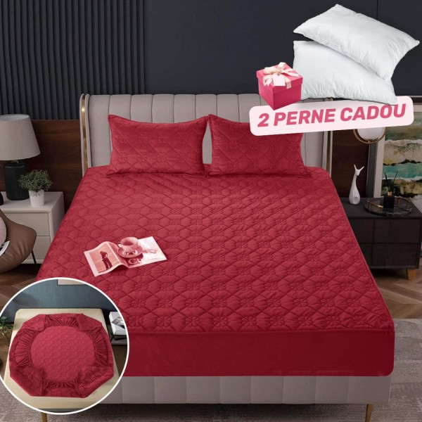 Pachet Promo: Huse/Topper pentru saltea cu elastic 180x200 cm, Rosu, PH-092
