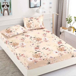 Husa pat cu elastic, Bumbac FINET, 180x200cm, 2 fete de perne 50x70cm, Crem-Multicolor, flori, HDF-124