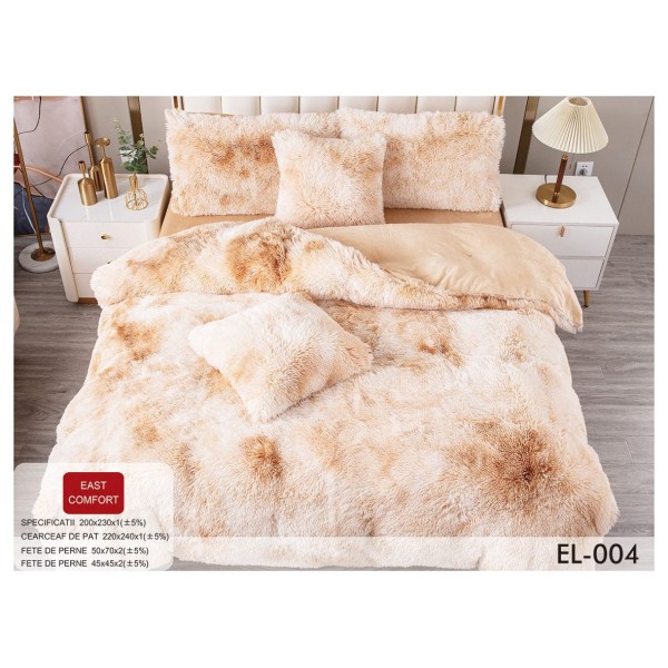 Lenjerie Fluffy Crem-Alb 6 Piese Pat Dublu – Moale, Călduroasă și Elegantă, LCF-038
