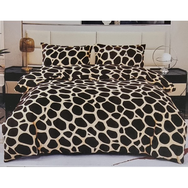 Lenjerie pat dublu, Super Pufoasa COCOLINO, 4 piese, Maro-Crem, animal print, LDC-079