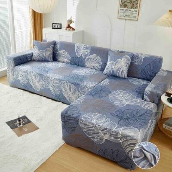 Husă elastică pentru colțar – protecție modernă și ajustare perfectă, Albastru, model frunze, HCM-083