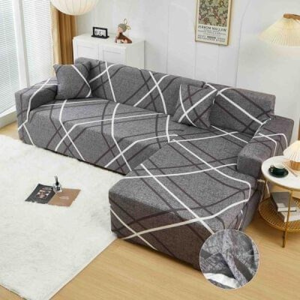 Husă elastică pentru colțar – protecție modernă și ajustare perfectă, Gri, model forme geometrice, HCM-086