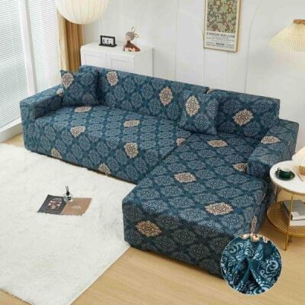 Husă elastică pentru colțar – protecție modernă și ajustare perfectă, Albastru, model flori, HCM-088