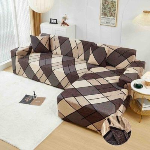 Husă elastică pentru colțar – protecție modernă și ajustare perfectă, Maro, model forme geometrice, HCM-089