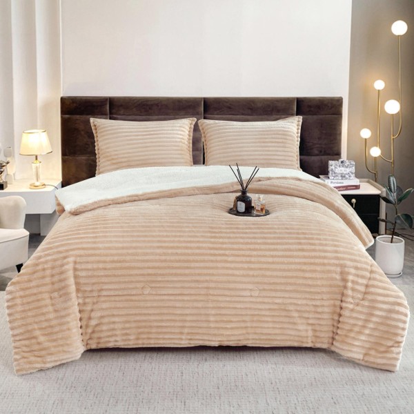 Set Pilota Pufoasa Cocolino, din Blanita artificiala de Iepure, 3 Piese, 200x230 cm, Bej, PDC-013