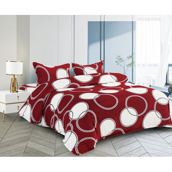 Lenjerie pat dublu, Super Pufoasa COCOLINO, 4 piese, Grena-Alb, cercuri, LDC-052