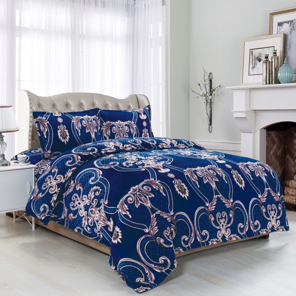 Lenjerie pat dublu, Super Pufoasa COCOLINO, 4 piese, Albastru, frunze, LDC-028