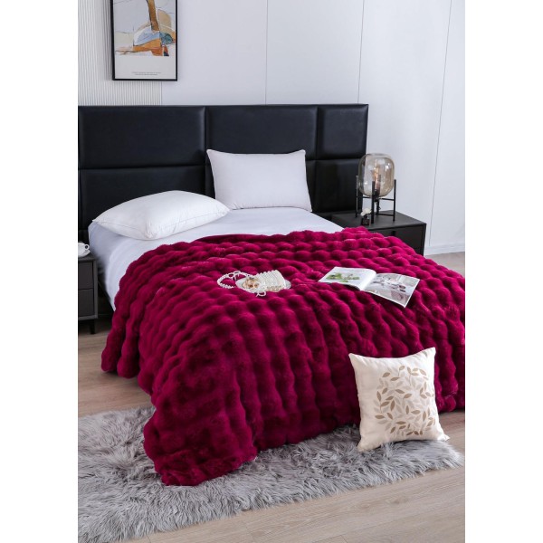 Patura CoCoLiNo Pufoasa din Blanita artificiala de iepure, 200x230 cm, Bordo, PCI-021