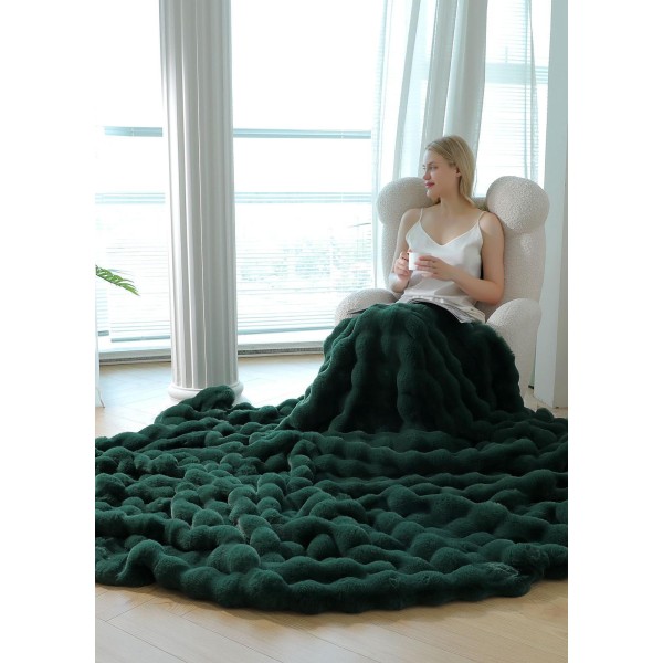 Patura CoCoLiNo Pufoasa din Blanita artificiala de iepure, 200x230 cm, Verde smarald, PCI-027