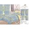 Lenjerie pat dublu, BUMBAC FINET, 6 piese, plus 2 DRAPERII, Blue-Galben, flori, LFG-007