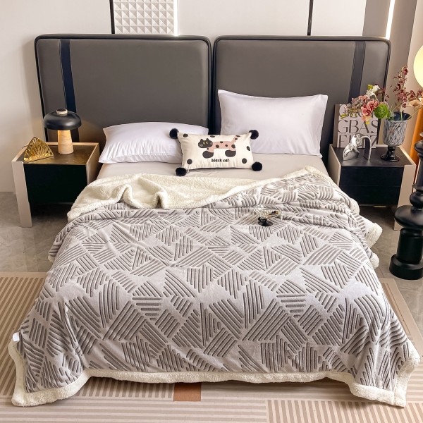 Pătură Cocolino cu blăniță 200x230 cm – moale, călduroasă și premium - Gri, model linii, PBC-076