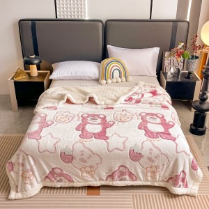 Pătură Cocolino cu blăniță 200x230 cm – moale, călduroasă și premium - Alb, model bear, PBC-079