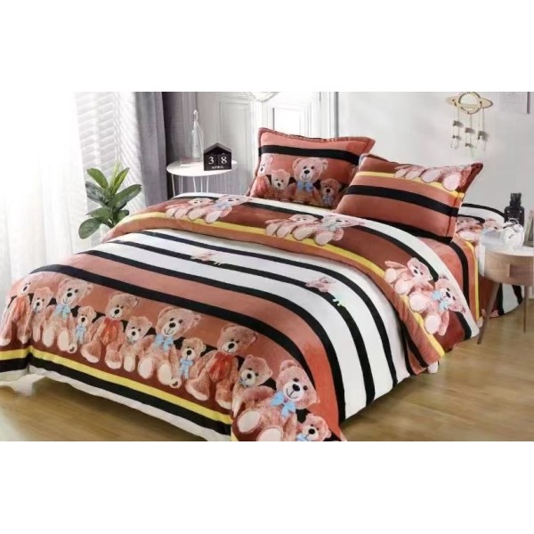 Lenjerie pat dublu, Super Pufoasa COCOLINO, 4 piese, Maro-Multicolor, ursulet, LDC-142